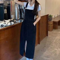 0 velys 편안한 캐주얼룩 앞트임 데님 멜빵 스커트 CSO1133