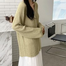 다잇템 여자 Y넥 무지 골지 큰사이즈 뽀글이 니트 (8248281)