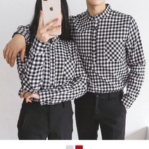 포인트 체크 셔츠 커플시밀러룩 헨리넥