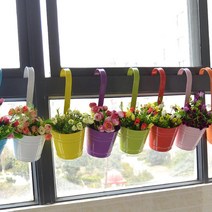 하이따거 발코니 난간 후크식 걸이식 양철통 화분 2세트 철제, 옐로우 2개