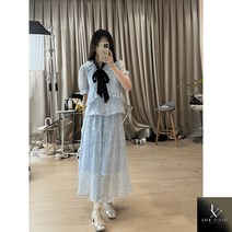 여름투피스셋업 휴양지룩 스카프 퍼프소매 셔링 프릴 하객룩