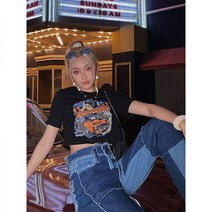 빈티지반팔티 검정색 디자인 아메리카노 프린트 티셔츠