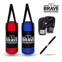 BRAVE 미니샌드백 C세트(샌드백+글러브+철봉), 샌드백레드+철봉+백글러브 블랙