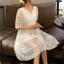 [드레스날다] 순백의 플라워 레이스 미디 원피스(mops1438)