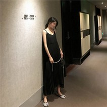 여성 여름 롱 박시 원피스 이너 펜더 바닥 쉬폰 스커트 조끼블루 체크 여성 여름오버핏 미디 주름 스커트 트렌드