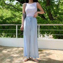 시크블랙 바소겐 밴딩 찰랑 와이드 팬츠-PT9824C24