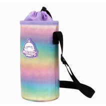 캐릭터 물병 크로스 홀로그램 사랑스런디자인 몰랑이 물통 주머니 초등학교 현장 체험 학습 수업 소풍 수납 파우치 여아 유아 아동 신학기 준비물, 퍼플
