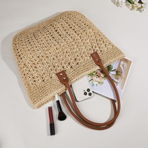 라탄 여성용 크로셰 숄더 백 레이지 할로우 스트로 백 여름 탑 핸들 핸드백 라탄 비치 우븐 쇼퍼 토트 지