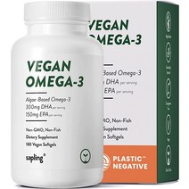 비건 오메가 3 보충제 - 식물성 DHA ampamp EPA 지방산 카라기난 없음 어유 대체 심장 뇌 관절 건강 지원 지속 가능한 공급 조류 180 소프트젤, [01] 60개(1팩)