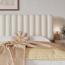 탈착식 침대헤드 프레임 보드 부부 등받이 쿠션, 폭 150x높이 60x두께 8, 크림 화이트 D2