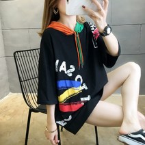 디에프 쓰리톤 후드 반팔티 여성 여름 후드티셔츠 여름반팔