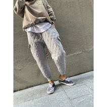 (블랙/그레이 소량원가세일)따뜻한 누빔 반반 스판 캠핑룩 이지룩 조거팬츠