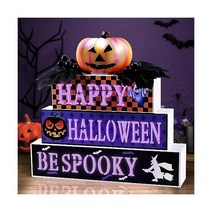 할로윈장식품 할로윈장식 BlcTec 할로윈 장식 실내 조명이 켜진 3D 문자 프리미엄 목재 블록 사인 호박 단풍나무 과일 타이머 배터리 가정용 맨틀 선반 계층형 트레이