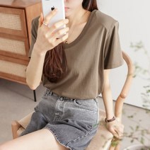 여성 데일리 여름 반팔티 티셔츠 어깨패드