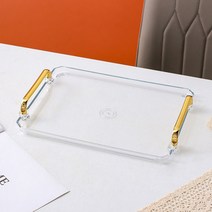 투명 아크릴 사각 원형 트레이 손잡이 쟁반 홈카페 인테리어소품, 사각 트레이, 클리어-소형