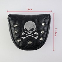 골프 퍼터 커버 스컬 리벳 PU 가죽 마그네틱 클로저 헤드 커버 말렛 퍼터 골프 헤드 커버, Black