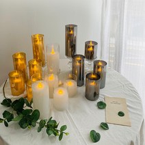 led촛불 글라스 전기초 전자캔들 건전지 전기양초, 3종SET 10 15 20, 그레이