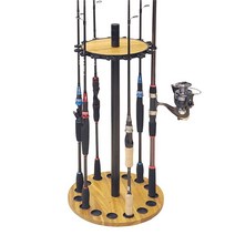CENSI 차고 목재 및 금속 낚싯대 홀더용 15 원형 랙(월넛), Golden Teak Wood