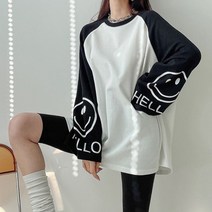 봉시스터즈 스마일나그랑박스티 여성티셔츠 박스티 롱티 루즈핏 오버핏 빅사이즈티