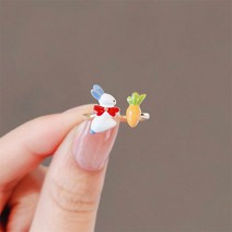 롱 우정 진주 목걸이 여성을 위한 트렌디 한 동물 귀 토끼 오픈 링 귀여운 에나멜 크리스탈 당근 꽃 웨딩 파티 쥬얼리 선물 손가락 액세서리