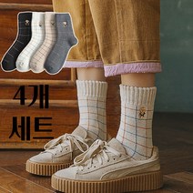 디아픽 여성 겨울 두꺼운 체크 양말 4족세트 학생양말
