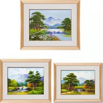 (진품) 국내 유명 화가분이 직접 그린 진품 생기 물 풍경화그림 액자 부자되는 배산임수 산수화 풍경 액자 풍수 유화 현관 거실 사업장 침실 사무실 풍수에좋은 소나무 그림, 4번 그림