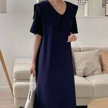 홍주 루즈핏 임부복 러블리 빅 카라 롱 원피스