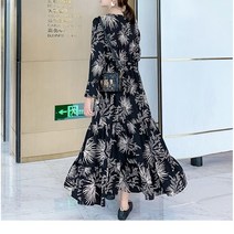 잇츠스타일 하와이안 v넥 쉬폰 블랙 롱원피스