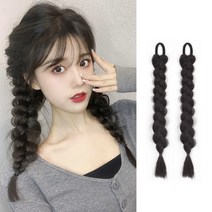 가발매니아 트윈 땋은 머리 헤어피스, 브라운블랙, 1개