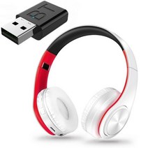 HiFi 딥 베이스 무선 블루투스 헤드폰 TV 컴퓨터 전화용 송신기 스틱 포함, [06] White Red and BT