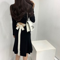 A라인 뒷트임 리본 니트원피스