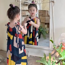 PigPug 한국 아동복 22 여름 여자 원피스 멜빵 스커트 민소매 면 스커트 A자 스커트 면 스커트