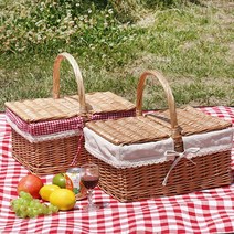 카롤샵88 북유럽풍 빈티지 고급 라탄피크닉바구니, 베이지(체크무늬)일반형(뚜껑없슴)-XL, 1개