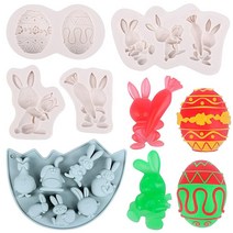 5팩 부활절 토끼 실리콘 몰드 3D 부활절 토끼 달걀 몰드 부활절 토끼 모양 베이킹 몰드 트레이 초콜릿 캔디 젤리 퐁당 제작용