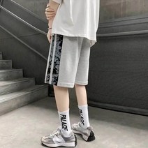 여름 캐슈넛 플라워 패치 반바지 남자 일자 와이드 카고 팬츠 트레이닝 팬츠 캐주얼 5부 팬츠