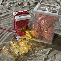 나루플랜트 LED 플라워베어&편지지 장미곰 로즈베어 비누베어 장미베어 장미꽃곰돌이 특별한편지지 여자친구 남자친구 100일 200일 300일 선물 기념일, 피치(소)
