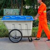 대형 쓰레기 카트 대용량 업소용 이동식 청소 트럭 플라스틱 휴지통 수거, 03.파란색 흰색 400L