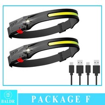자동차 전방 감지 센서 KDULIT COB LED 헤드 램프 USB 충전식 휴대용 플래시라이트 내장 배터리 작업 조명 캠핑 러닝 597EA 3, Built in battery, 06 Black Band 2 pcs