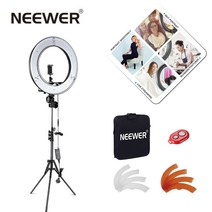 Neewer 18인치 카메라 휴대전화 사진술 사진 LED 링라이트 삼각대 조명 세트 55W 5500K 조광이 가능한 셀카조명-블랙, 18inches LED Ring light with Tripod Kit