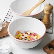 북유럽 포인트 법랑볼 감성 믹싱볼 법랑식기 화이트 핑크 소 세트, 마인 법랑 믹싱볼, (소 19cm)