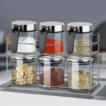 양념통 유리 조미료통 9종 세트 스테인리스 주방 수납, 블랙 손잡이 캔 3개+가정 밀도 + 이층 선반 3개개