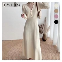 귈림 프렌치 브이넥 물결 롱니트 플리츠원피스 GAFOP063P