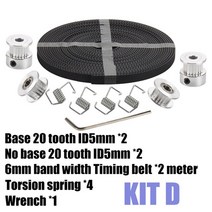 초정밀 GT2 오픈 타이밍 벨트 2GT 20 치아 대역폭 6mm 풀리 알렌 렌치 토션 스프링 세트 3d 프린터 도구, 04 Kit D
