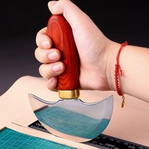 가죽공예칼 스트랩커터 재단칼 전문 반원형 가죽 공예 칼 나무 손잡이 절단 스카이빙 도구, 한개옵션0