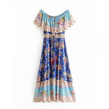 빈티지 여성 장미 꽃 프린팅 반팔 보헤미안 드레스 오프 어깨 술 레이온 Boho 맥시 Vestidos