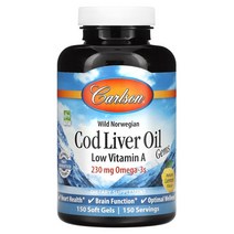 Carlson 노르웨이 자연산 대구 간유 젬스 저용량 비타민A 천연 레몬 맛 230mg 소프트젤 150정옵션확인필수, 300 개