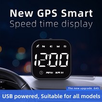 범용 헤드 업 디스플레이 자동차 GPS HUD 속도계 보안 알람 스마트 게이지 디지털 주행 거리계 자동차에 적합, [01] Black