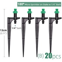 muciakie 20pcs 90180360도 분무 노즐 10.7cm 스테이크 143939 농업 농장을 위한 미늘 정원 관개 스프링클러, bx 20pcs 그린