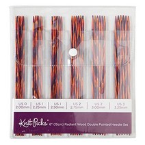Knit Picks 더블 포인트 목재 뜨개질 바늘 세트 래디언트 10.2cm 4인치