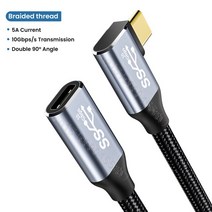 usb기기 usb HD 4K USB 연장 케이블 100W PD 5A 직각 벤드 90도 Gen 2 3.1 유형 C 코드 Macbook 삼성 노트, 01 PD 100W_01 1m